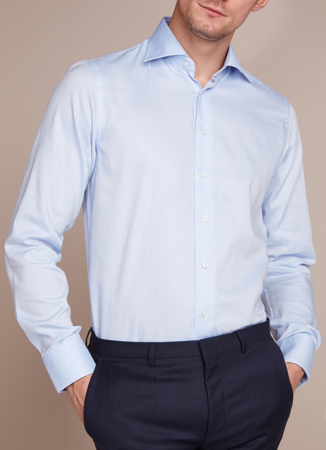 Profuomo Strijkvrij regular fit overhemd - detail 3 lichtblauw