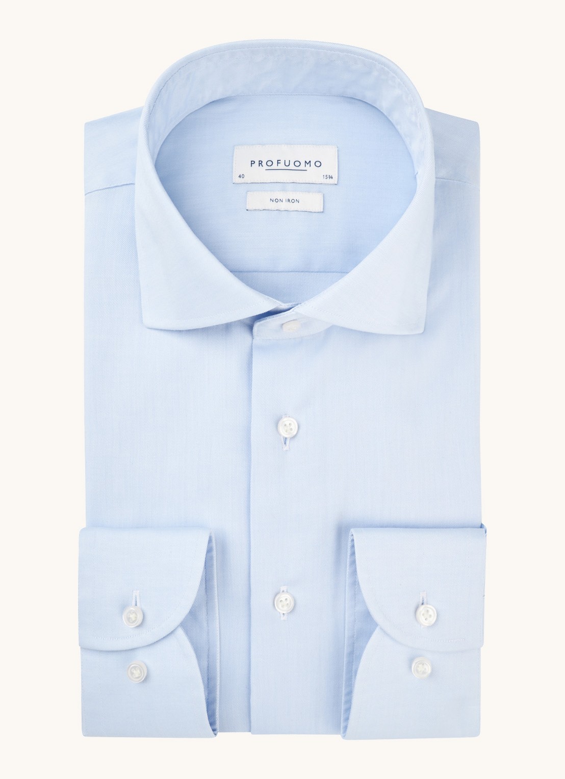 Profuomo Strijkvrij slim fit overhemd met cut away kraag - voorkant 6 lichtblauw