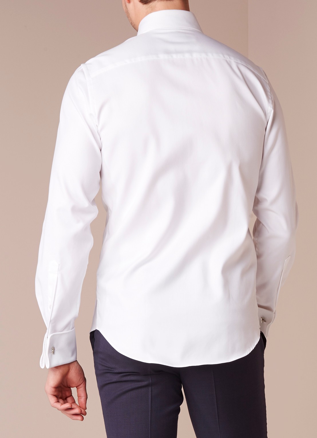 Profuomo Strijkvrij slim fit overhemd met dubbele manchet - achterkant 5 wit