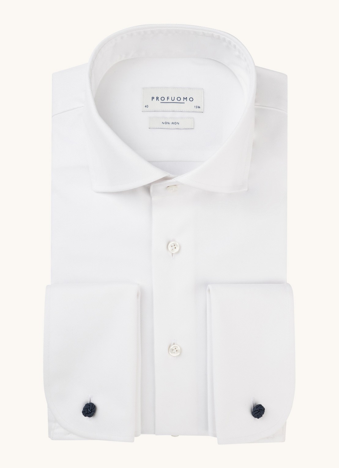 Profuomo Strijkvrij slim fit overhemd met dubbele manchet - voorkant 2 wit