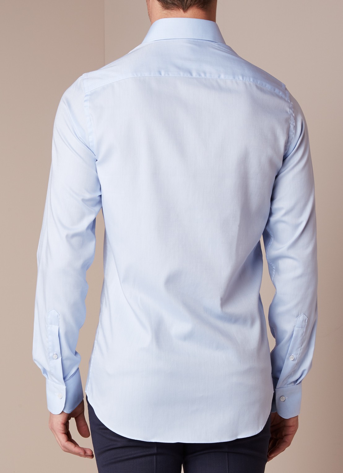 Profuomo Strijkvrij slim fit overhemd met extra lange mouw - achterkant lichtblauw