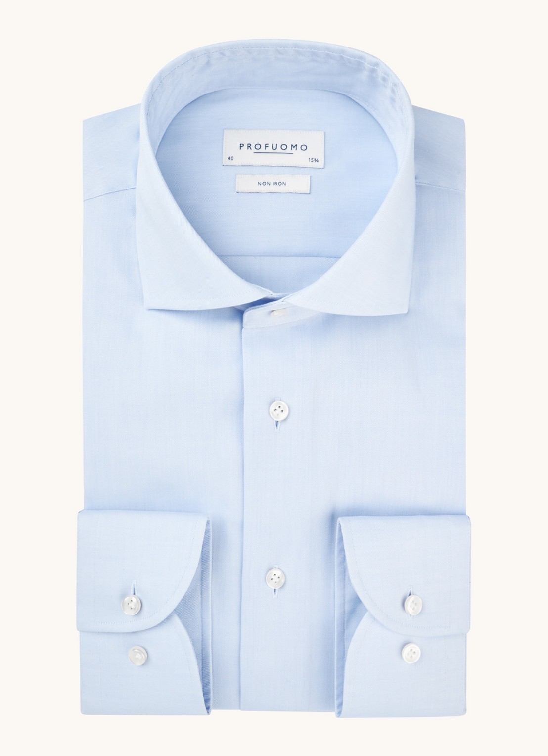 Profuomo Strijkvrij slim fit overhemd met extra lange mouw - voorkant 5 lichtblauw