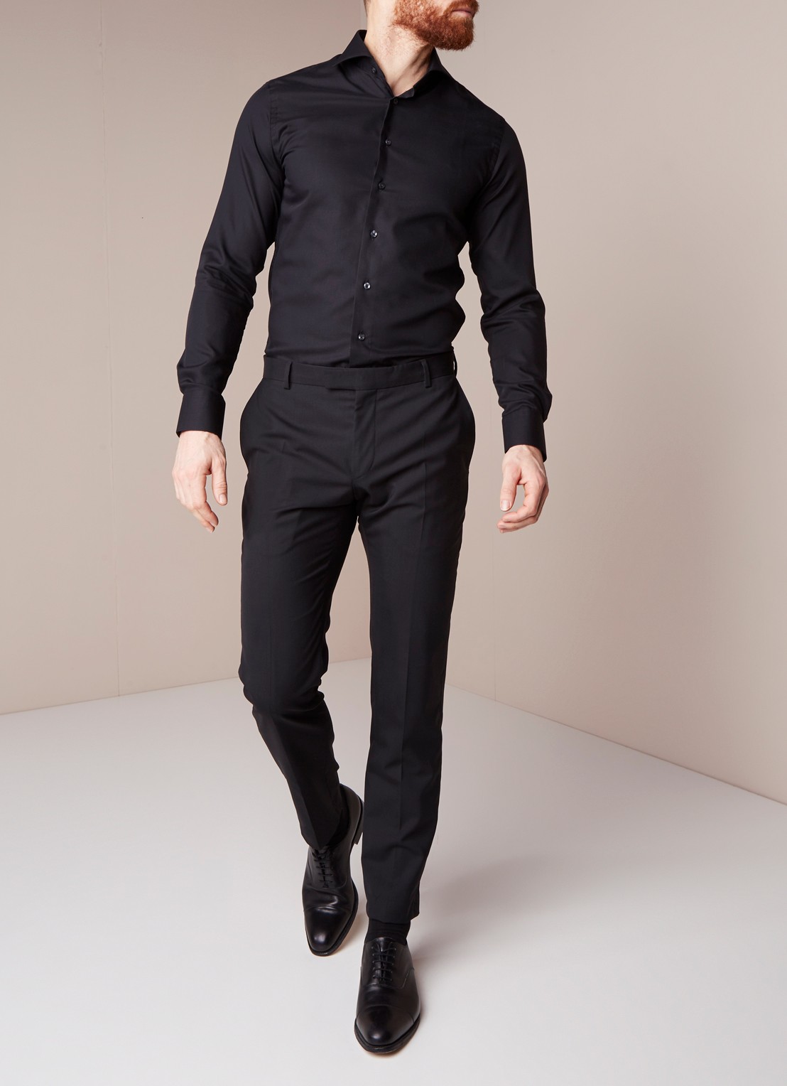 Profuomo Strijkvrij slim fit overhemd met wide spread-kraag - voorkant 4 zwart