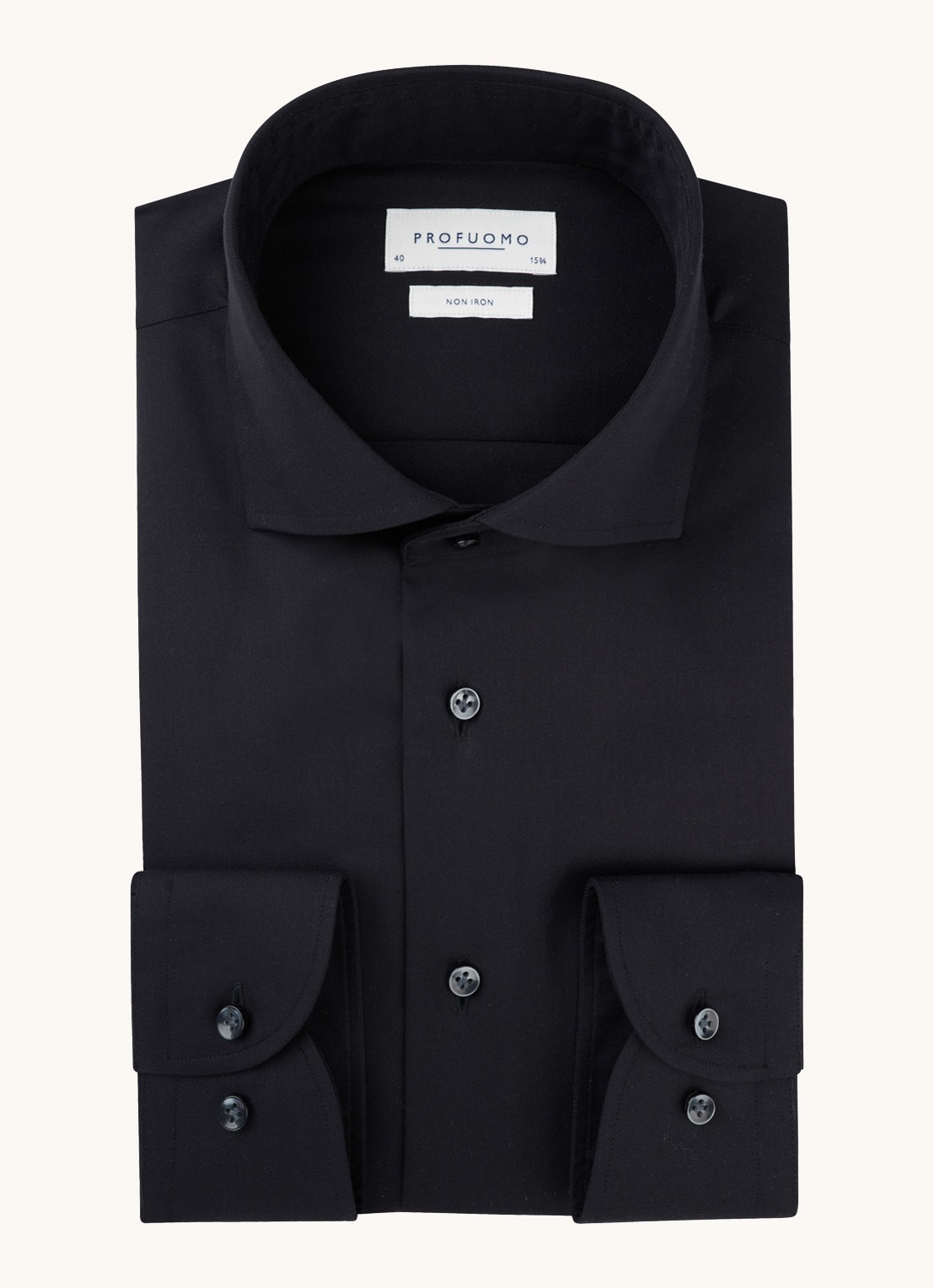 Profuomo Strijkvrij slim fit overhemd met wide spread-kraag - voorkant 5 zwart