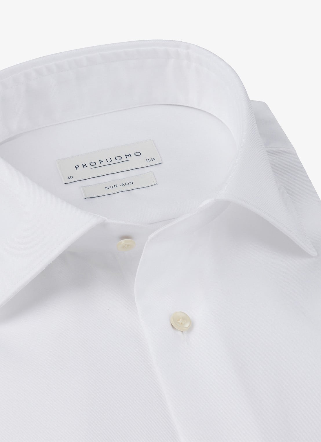 Profuomo Strijkvrij slim fit overhemd met widespread kraag - detail wit
