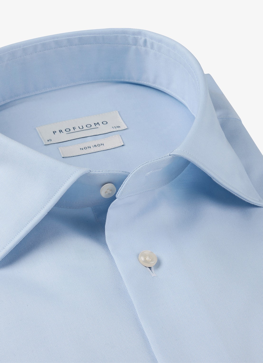 Profuomo Strijkvrij slim fit overhemd met widespread kraag - detail 2 lichtblauw