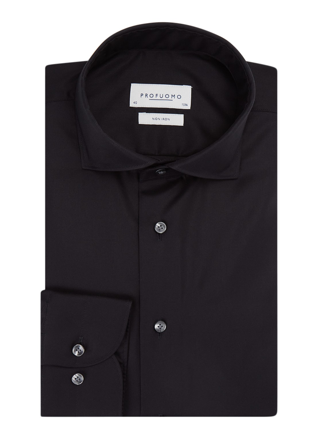 Profuomo Strijkvrij slim fit overhemd - voorkant zwart