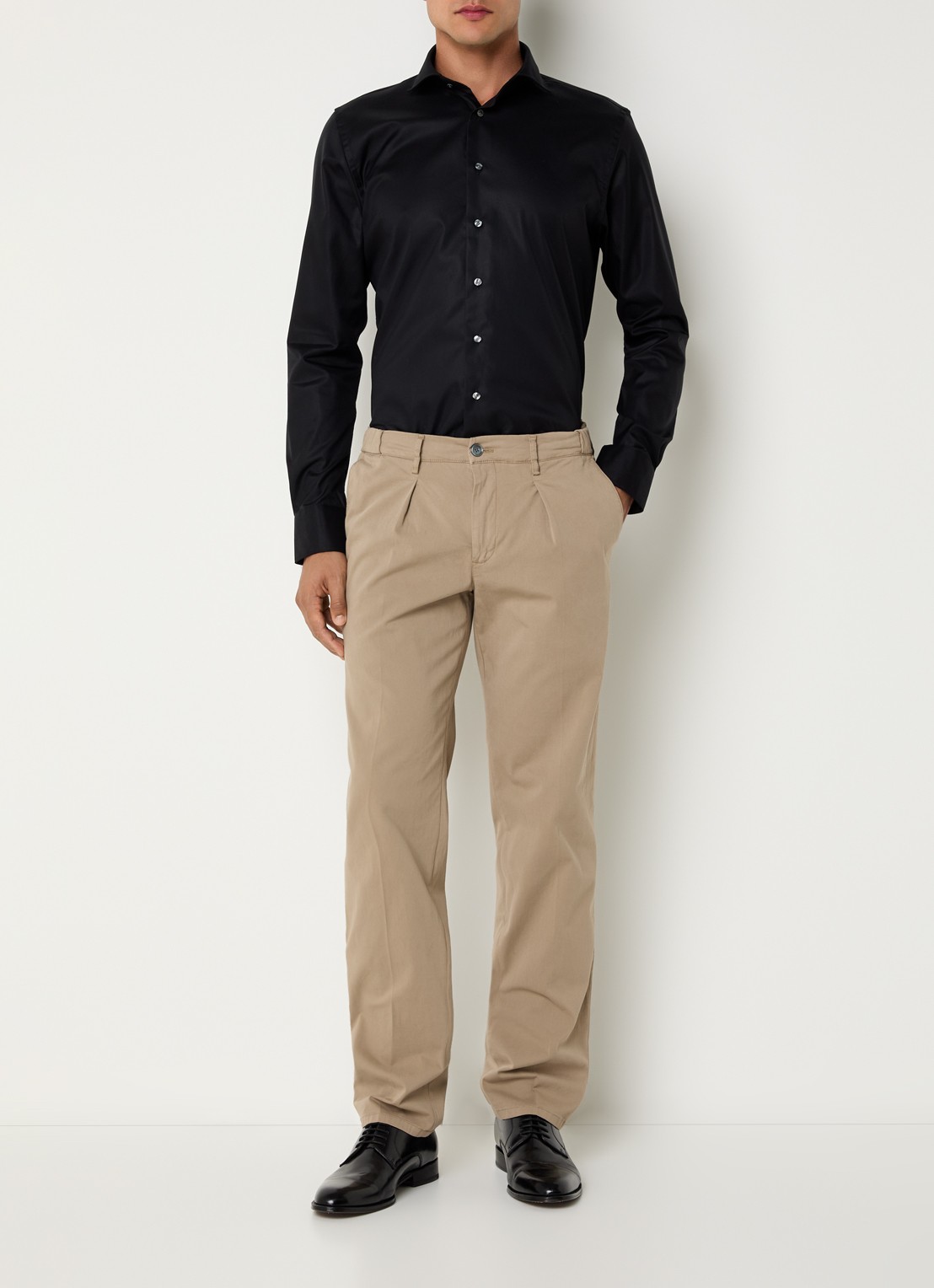 Profuomo Strijkvrij slim fit overhemd - voorkant 2 zwart