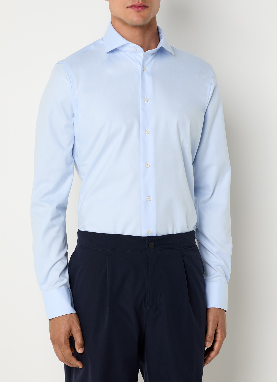Profuomo Strijkvrij slim fit overhemd - detail 2 lichtblauw