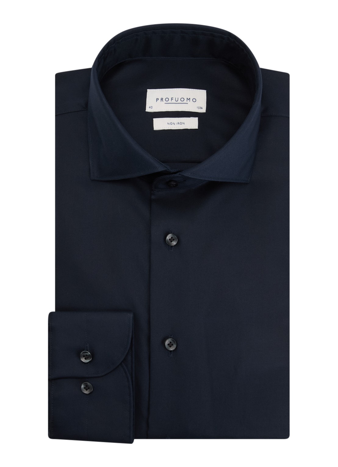 Profuomo Strijkvrij slim fit overhemd - voorkant 4 donkerblauw