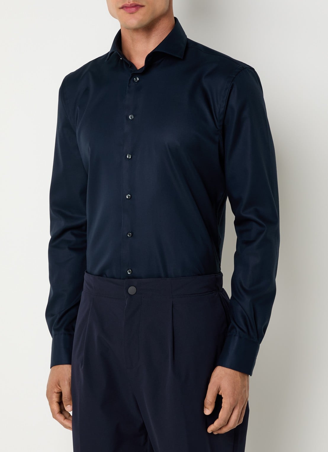 Profuomo Strijkvrij slim fit overhemd - detail 2 donkerblauw