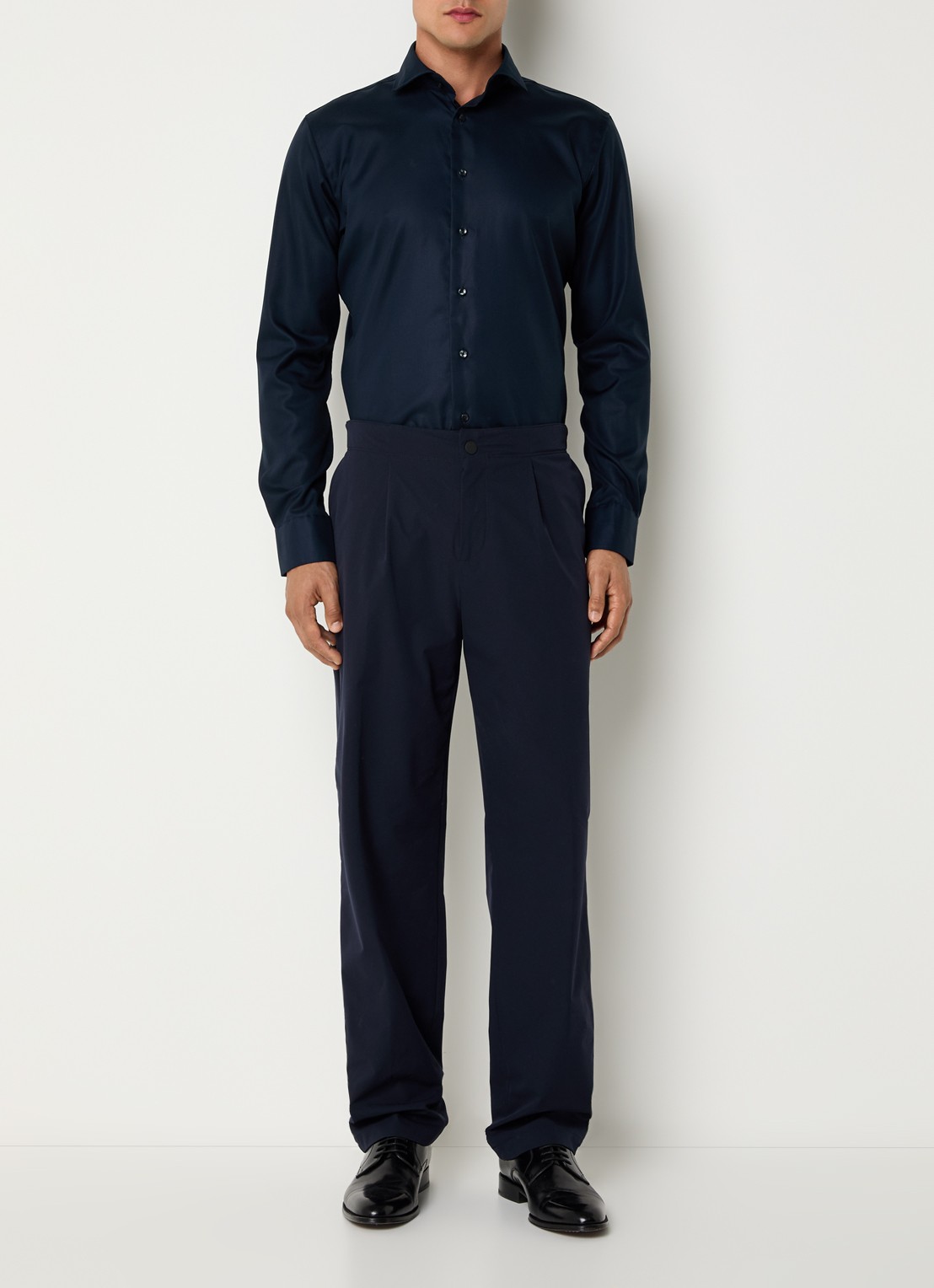 Profuomo Strijkvrij slim fit overhemd - voorkant 5 donkerblauw