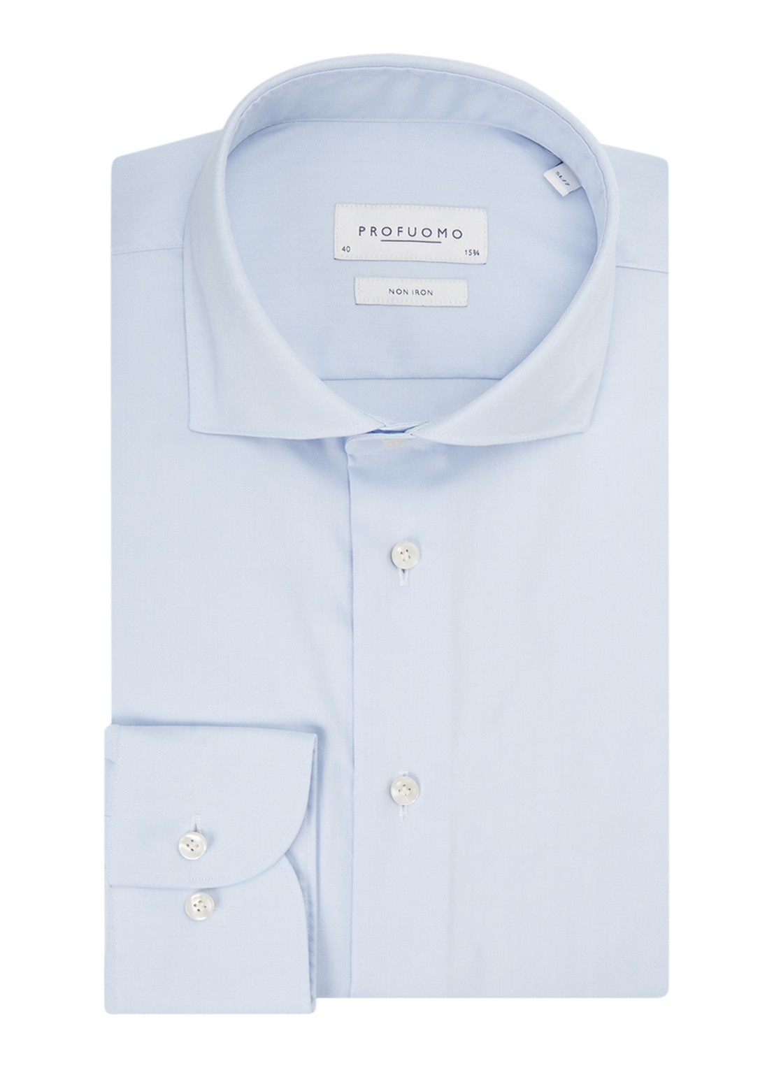 Profuomo Strijkvrij slim fit overhemd - voorkant lichtblauw