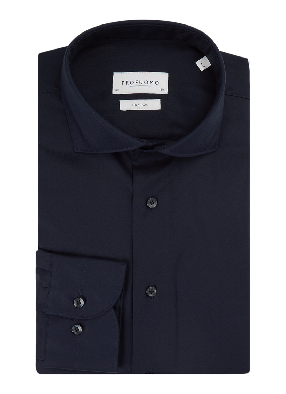 Profuomo Strijkvrij slim fit overhemd - voorkant donkerblauw