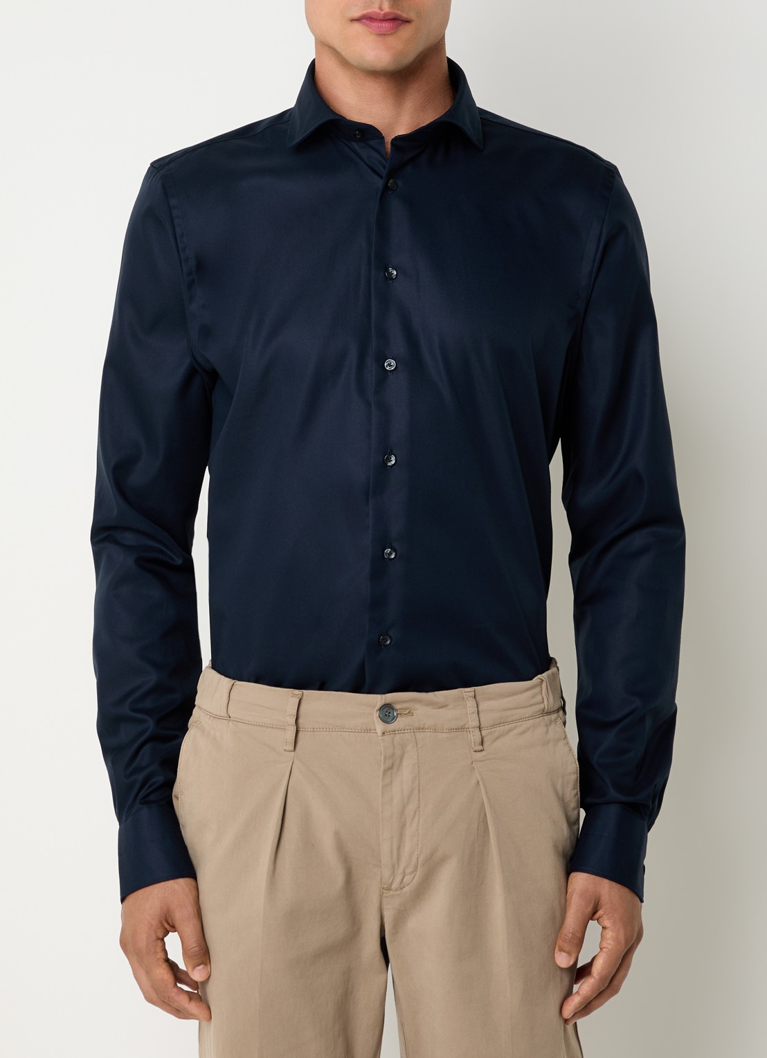Profuomo Strijkvrij slim fit overhemd - detail 4 donkerblauw