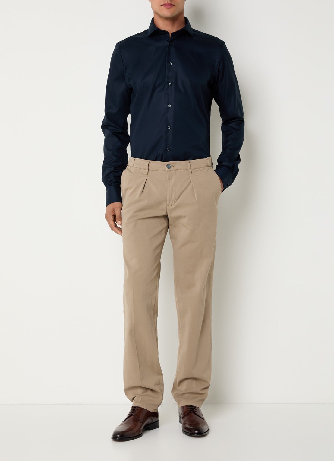Profuomo Strijkvrij slim fit overhemd - voorkant 2 donkerblauw