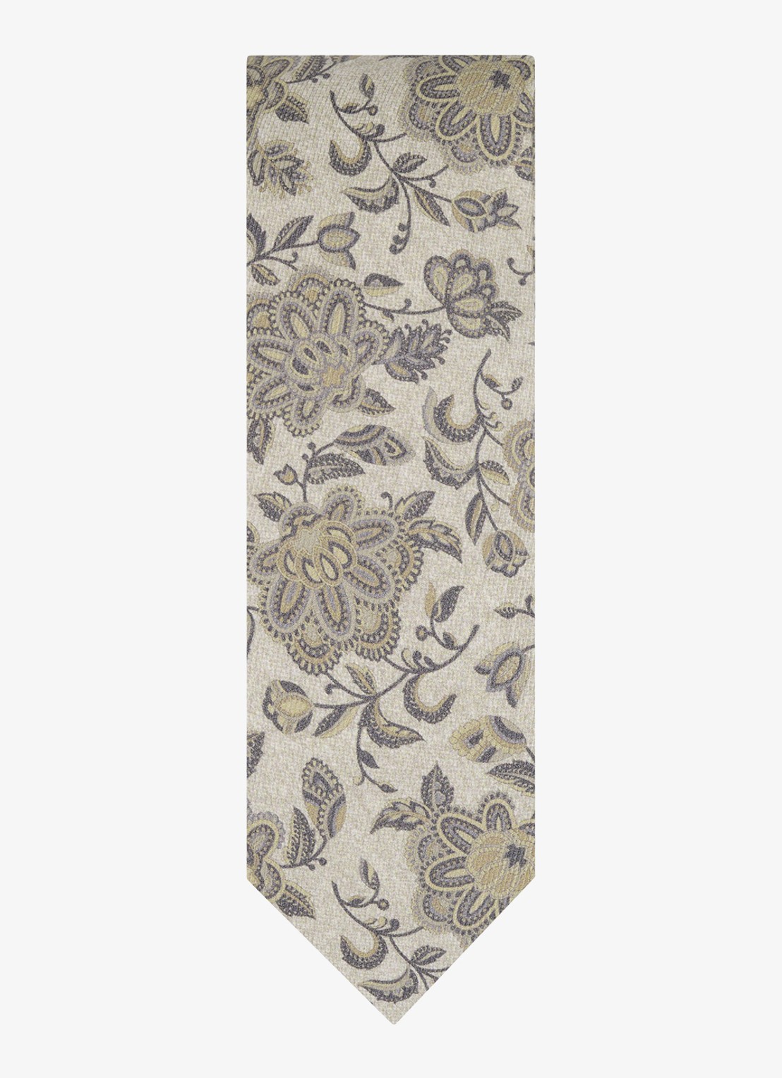 Profuomo Stropdas van zijde met bloemenprint - voorkant 2 beige