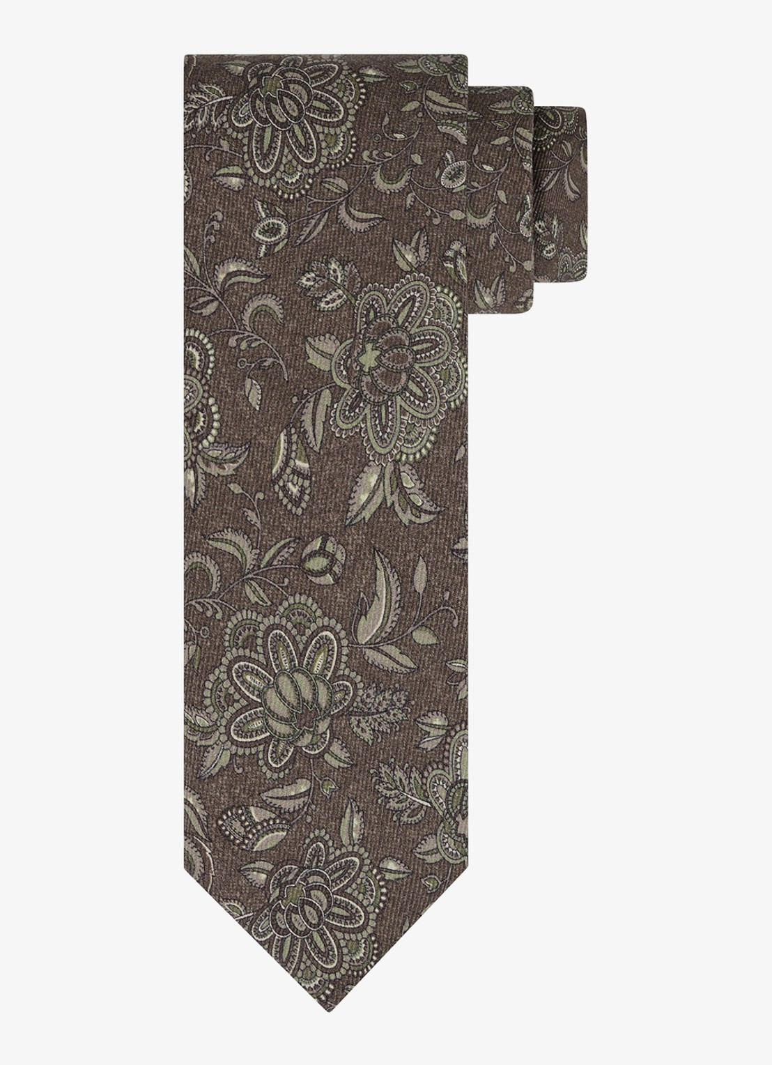 Profuomo Stropdas van zijde met bloemenprint - voorkant bruin