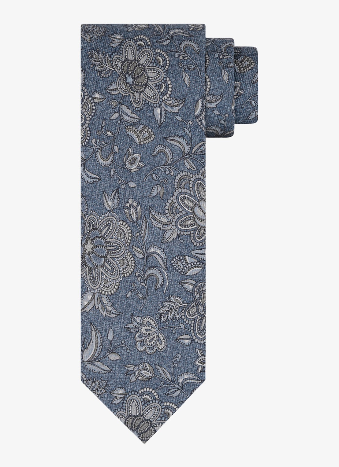 Profuomo Stropdas van zijde met bloemenprint - voorkant 2 blauw