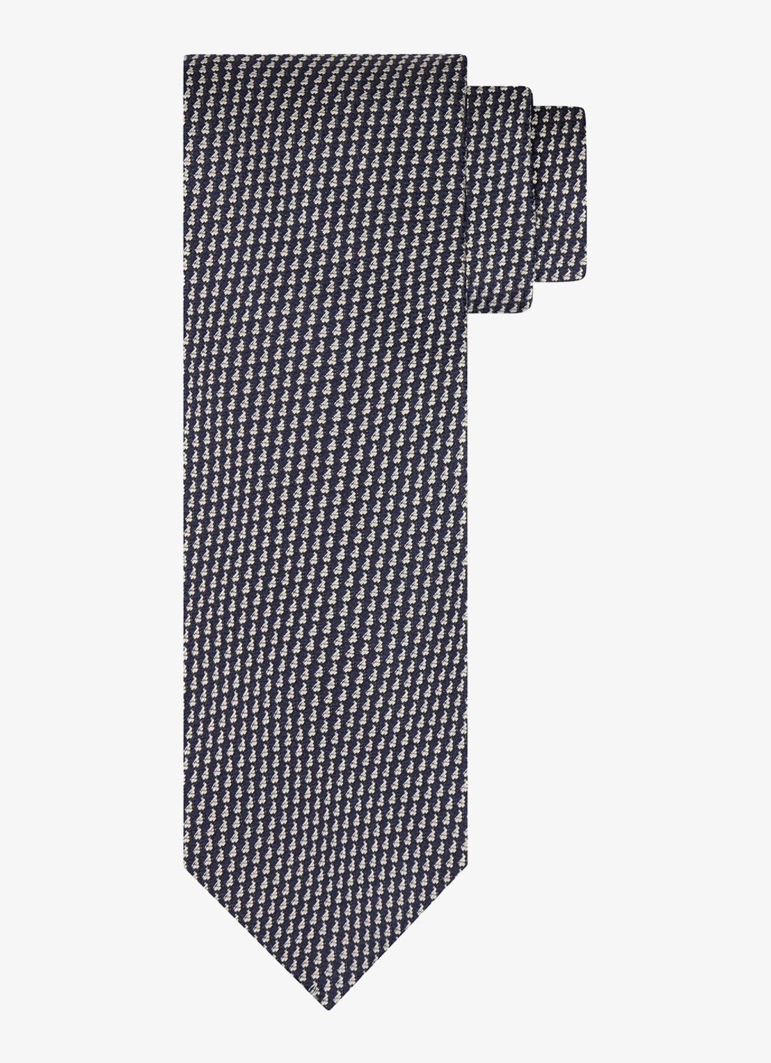 Profuomo Stropdas van zijde met pied-de-poule dessin - voorkant 2 donkerblauw
