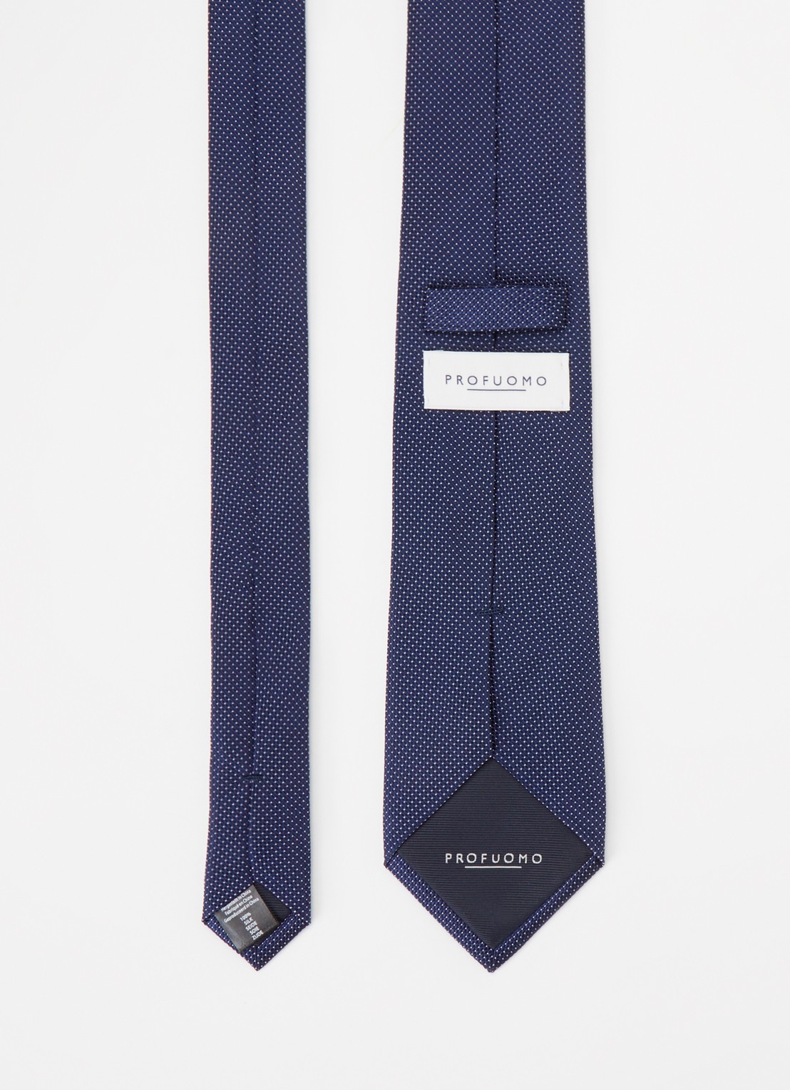 Profuomo Stropdas van zijde met stippenprint - detail donkerblauw