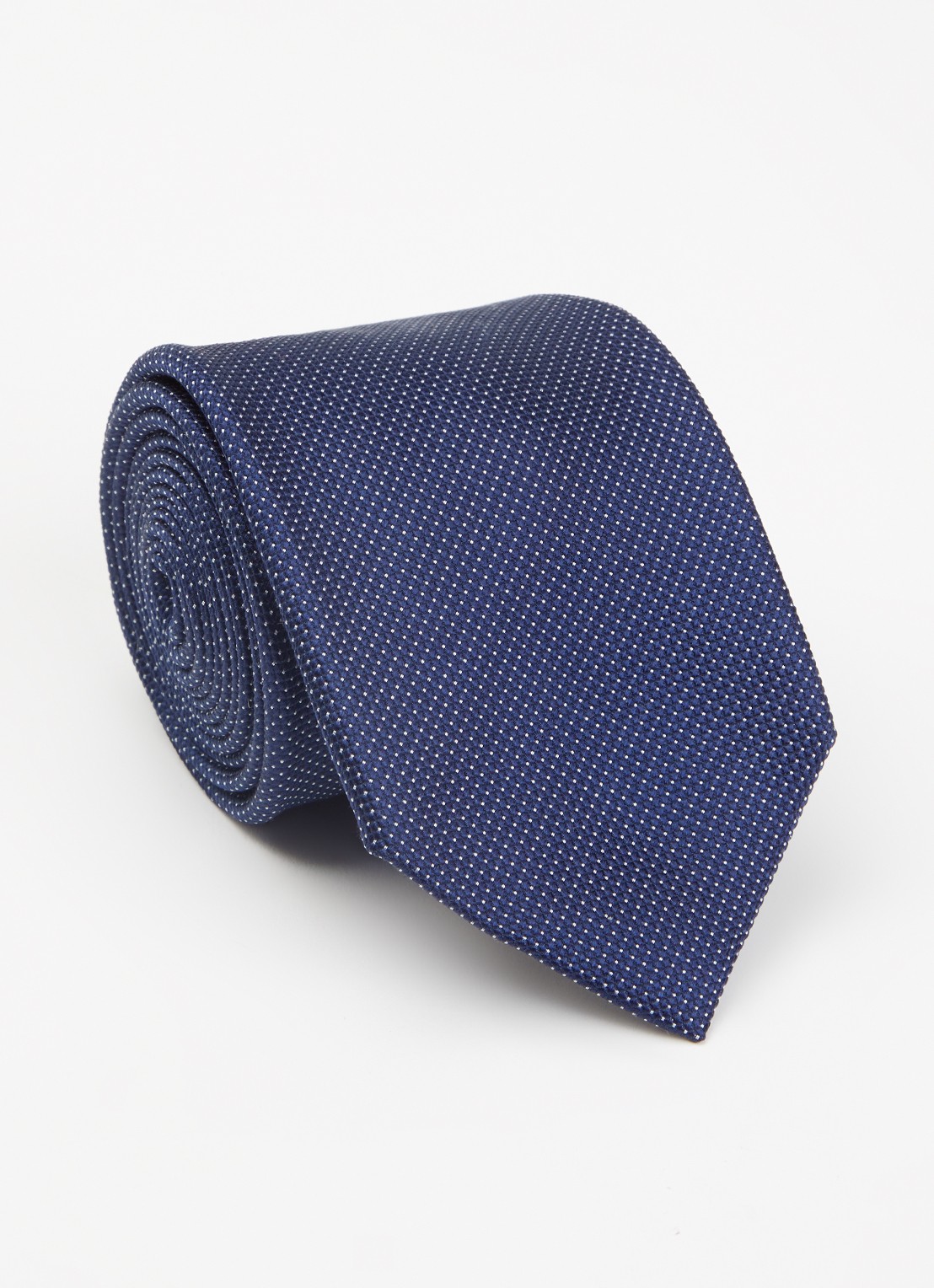 Profuomo Stropdas van zijde met stippenprint - voorkant 2 donkerblauw