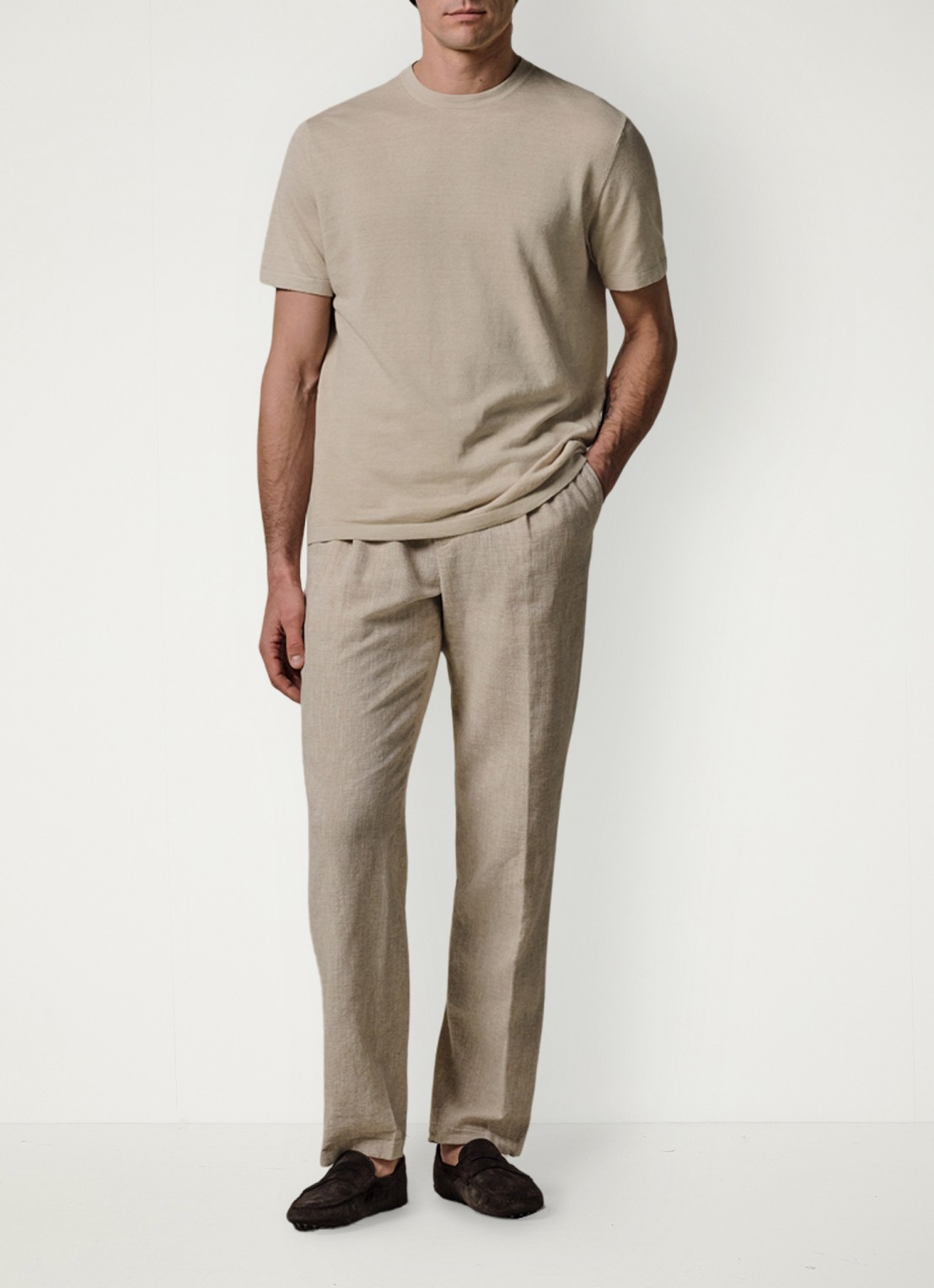Profuomo T-shirt in linnenblend met ronde hals - voorkant 9 beige