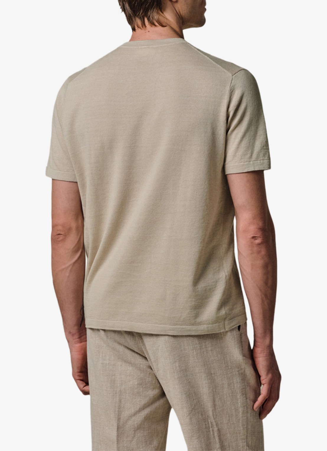 Profuomo T-shirt in linnenblend met ronde hals - achterkant 7 beige