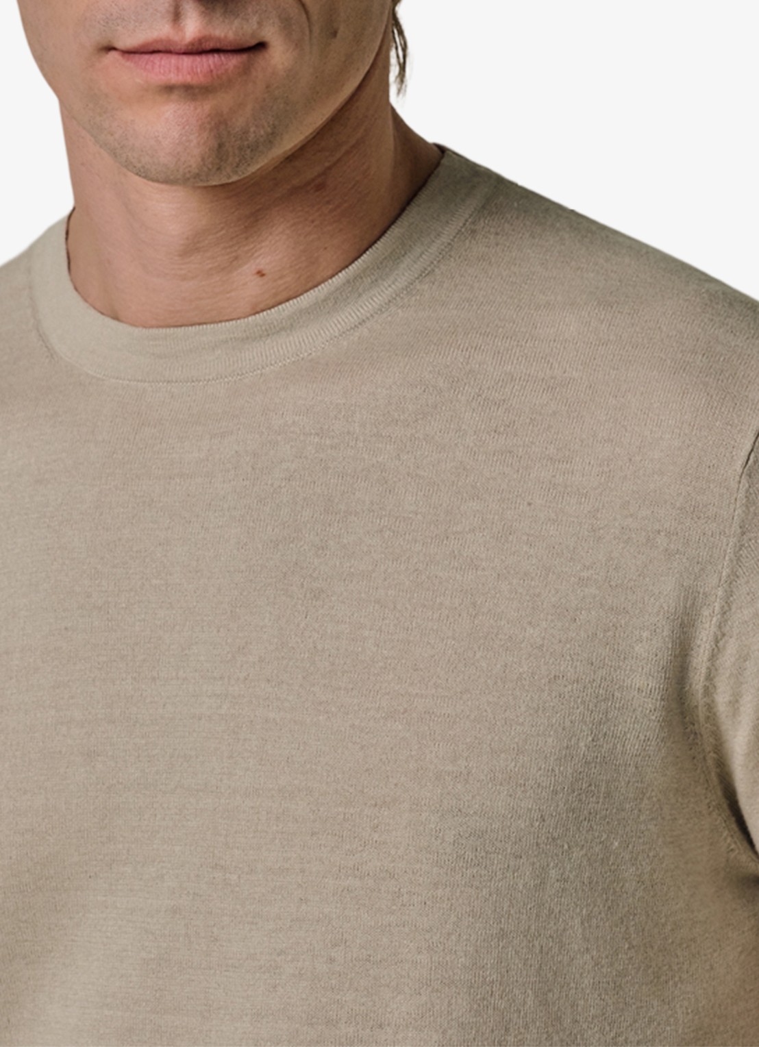 Profuomo T-shirt in linnenblend met ronde hals - detail 4 beige