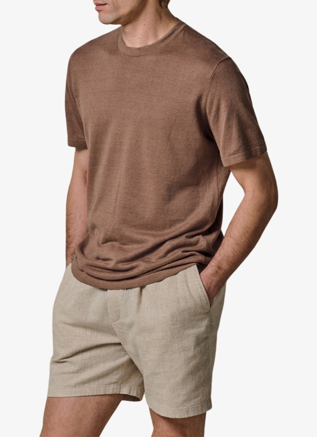Profuomo T-shirt in linnenblend met ronde hals - detail 2 clay