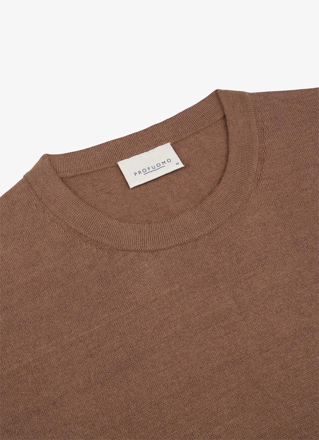Profuomo T-shirt in linnenblend met ronde hals - detail 4 clay