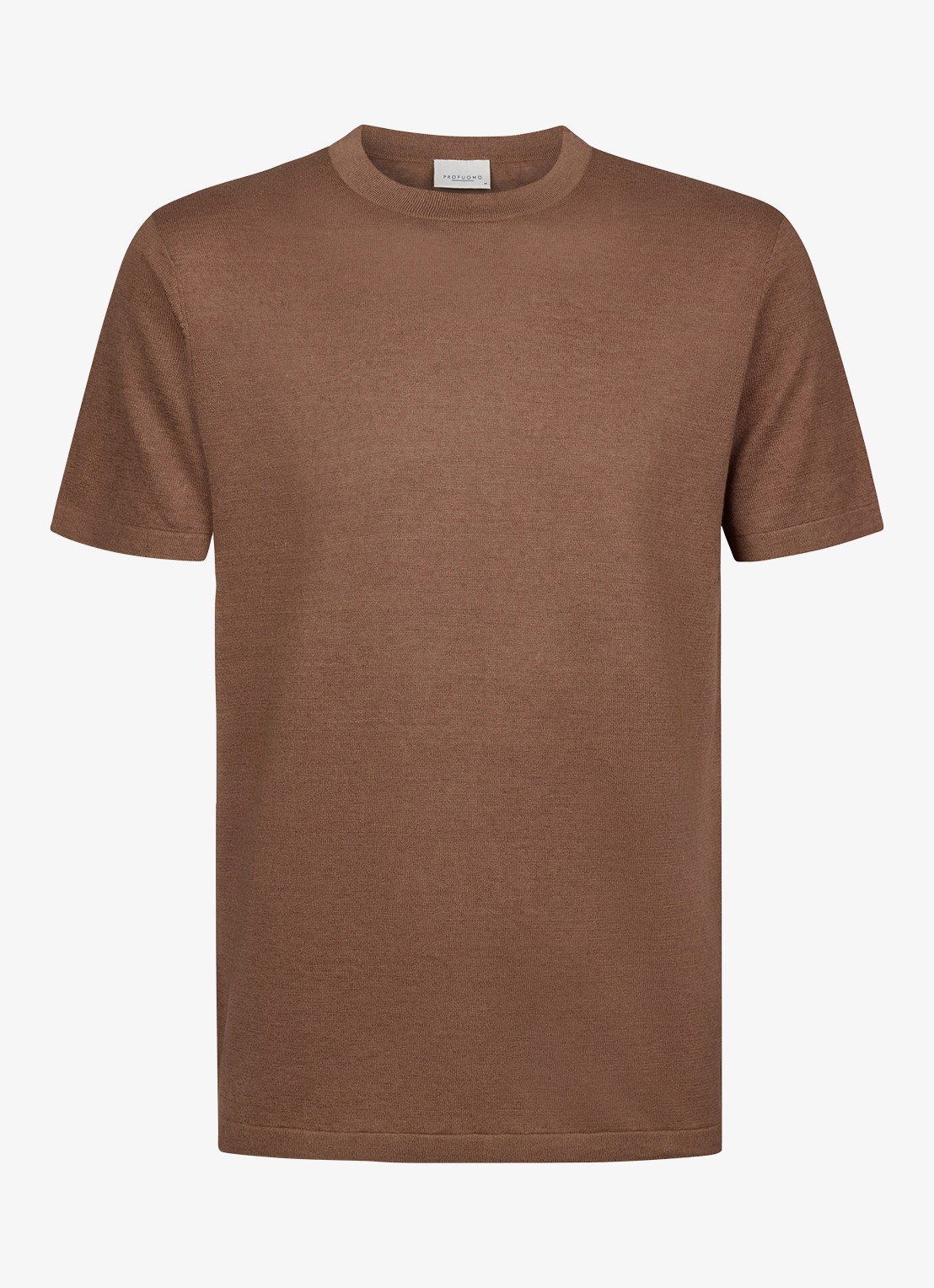 Profuomo T-shirt in linnenblend met ronde hals - voorkant 5 clay
