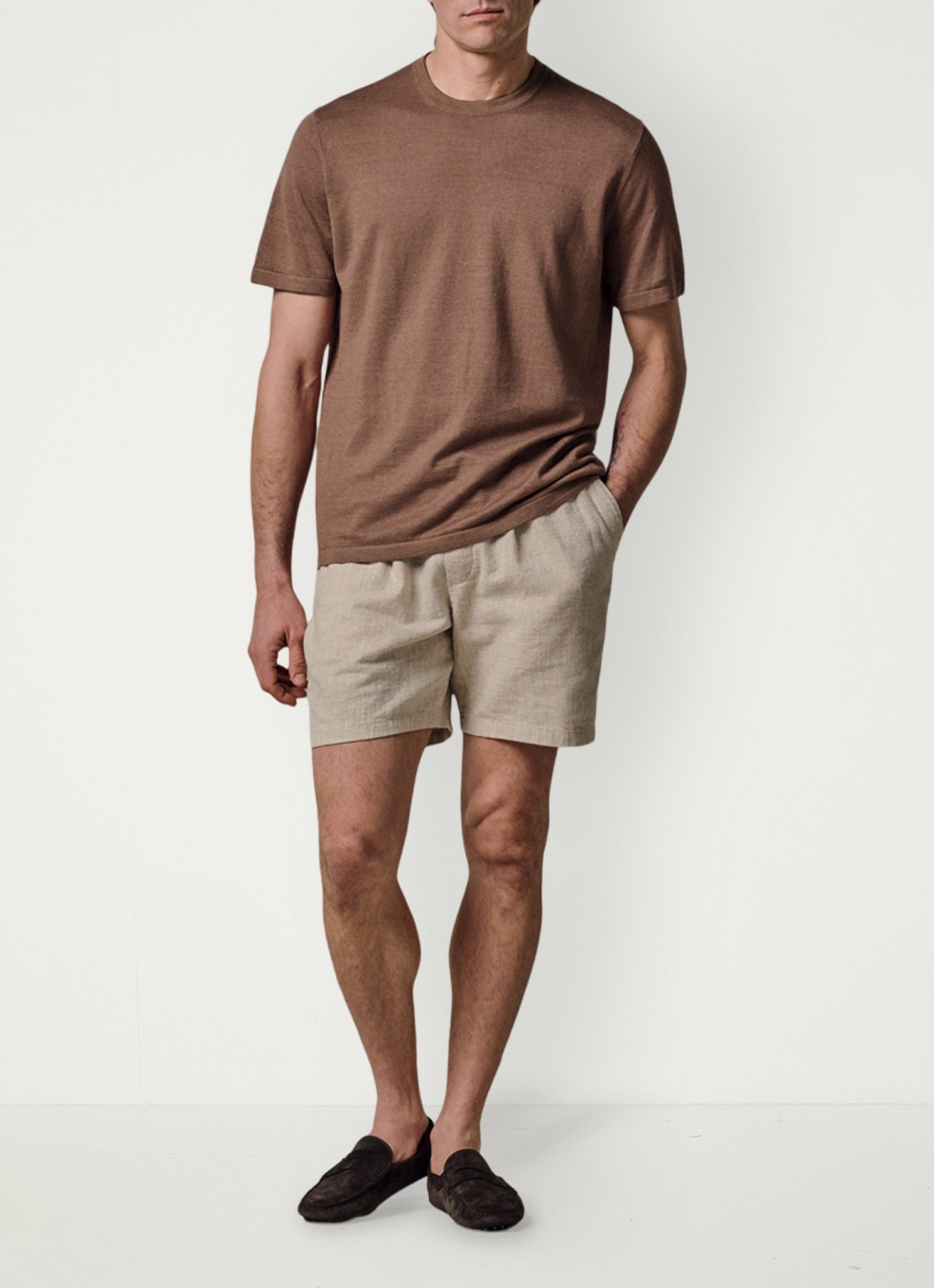 Profuomo T-shirt in linnenblend met ronde hals - voorkant 6 clay