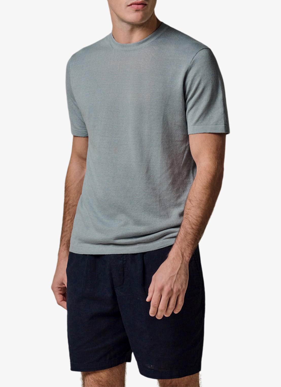 Profuomo T-shirt in linnenblend met ronde hals - detail 4 blauwgrijs