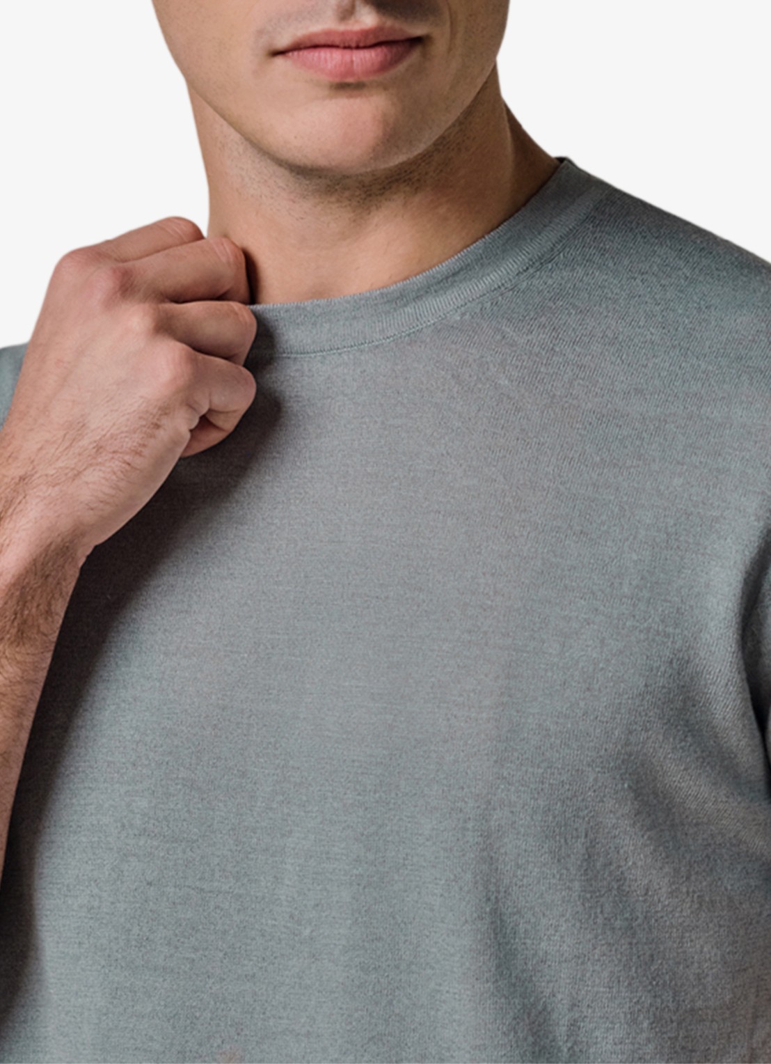 Profuomo T-shirt in linnenblend met ronde hals - detail 5 blauwgrijs