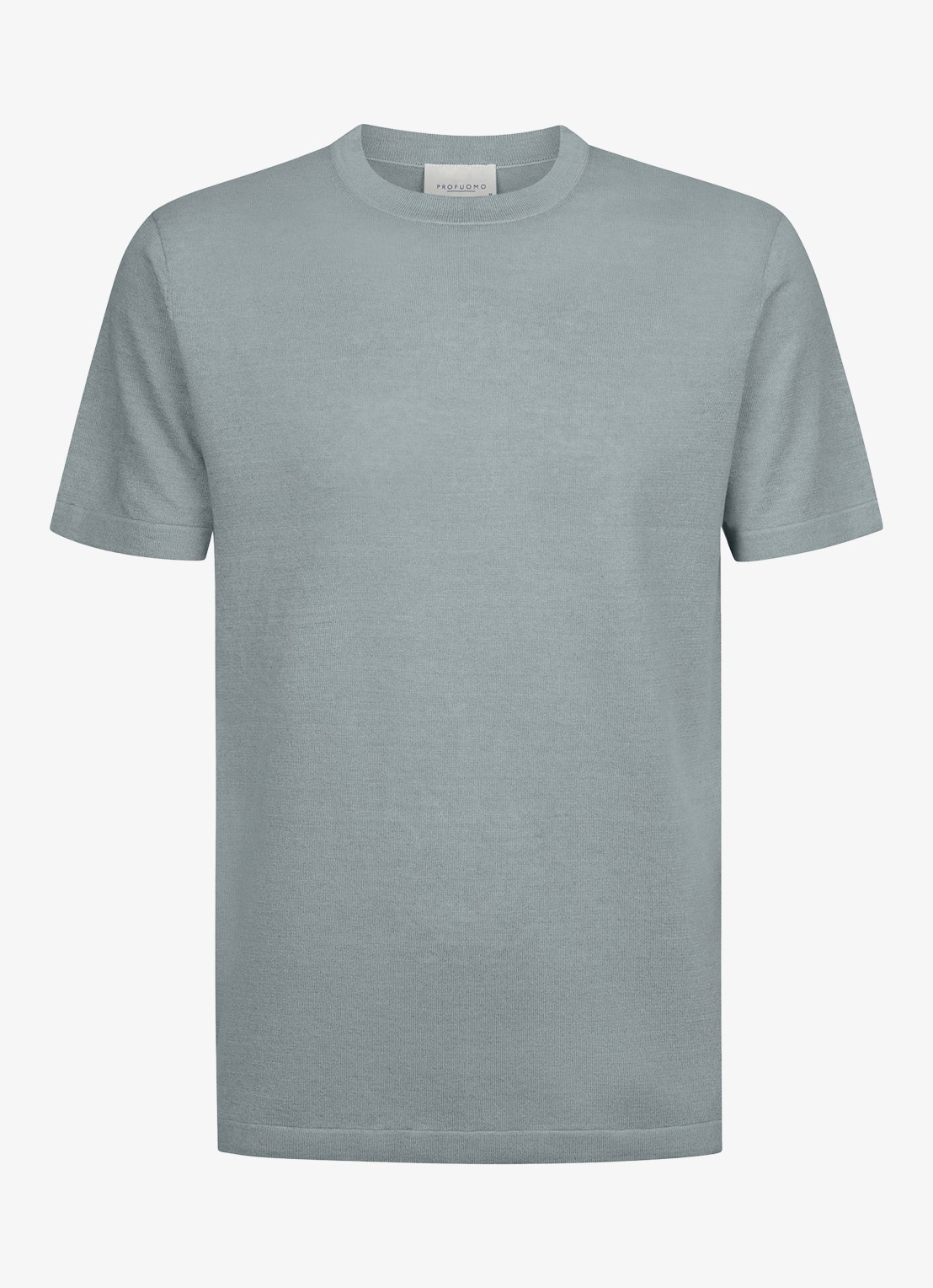 Profuomo T-shirt in linnenblend met ronde hals - voorkant 2 blauwgrijs