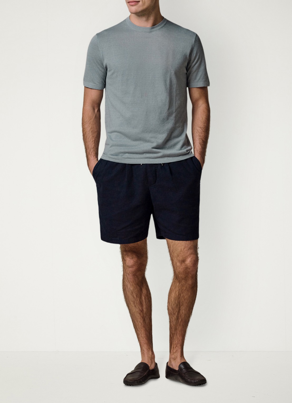 Profuomo T-shirt in linnenblend met ronde hals - voorkant 3 blauwgrijs