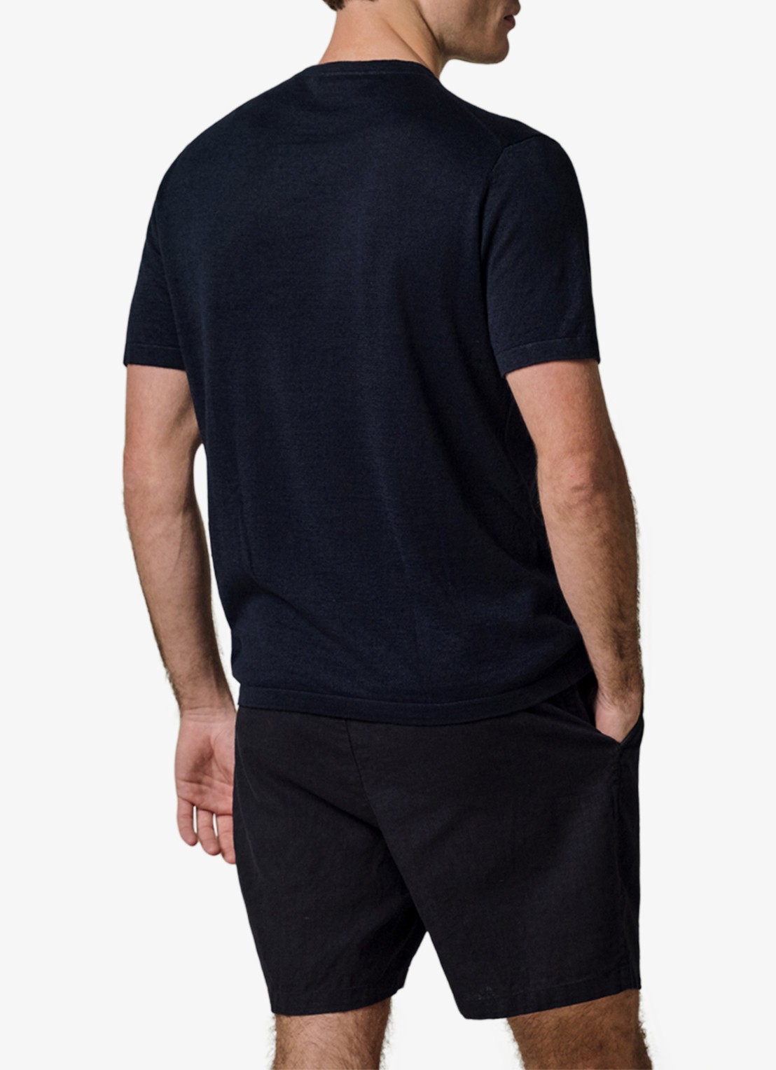 Profuomo T-shirt in linnenblend met ronde hals - achterkant 5 blauw