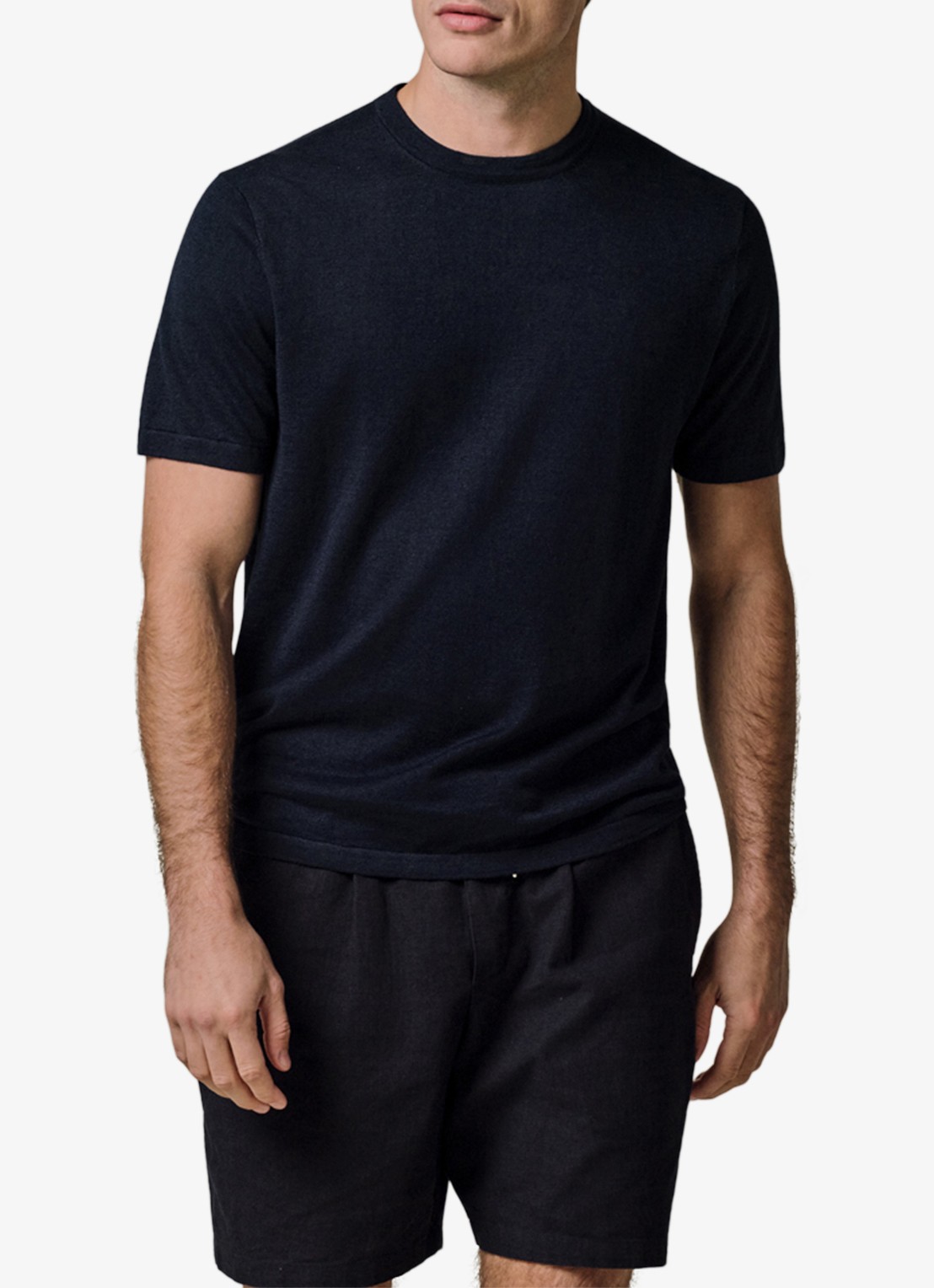 Profuomo T-shirt in linnenblend met ronde hals - detail 3 blauw