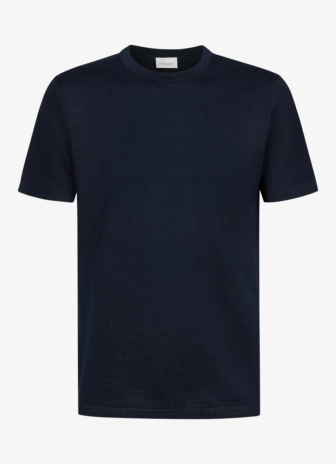Profuomo T-shirt in linnenblend met ronde hals - voorkant blauw