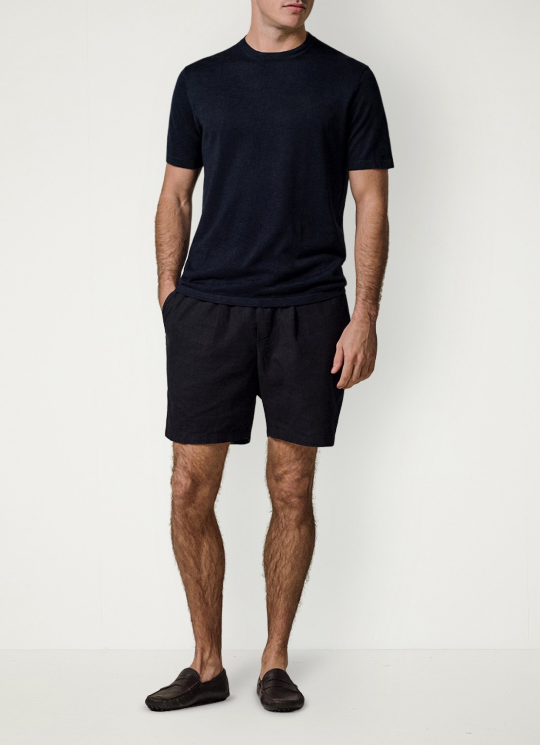 Profuomo T-shirt in linnenblend met ronde hals - voorkant 2 blauw