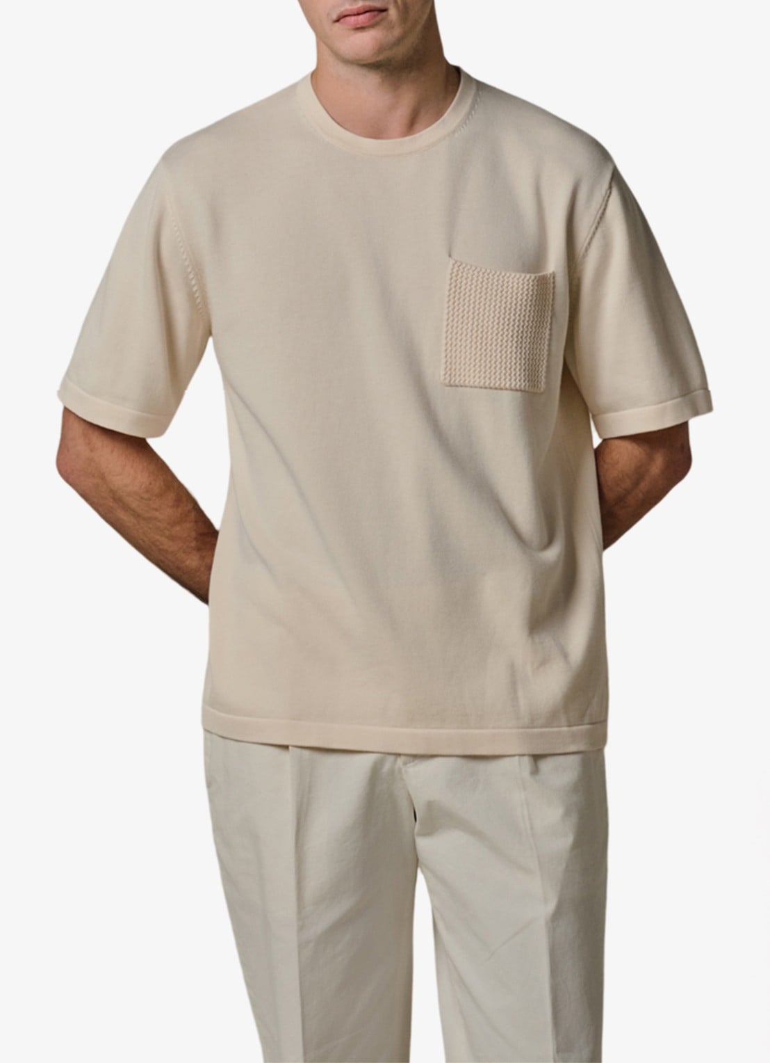 Profuomo T-shirt met borstzak - detail 4 gebroken wit