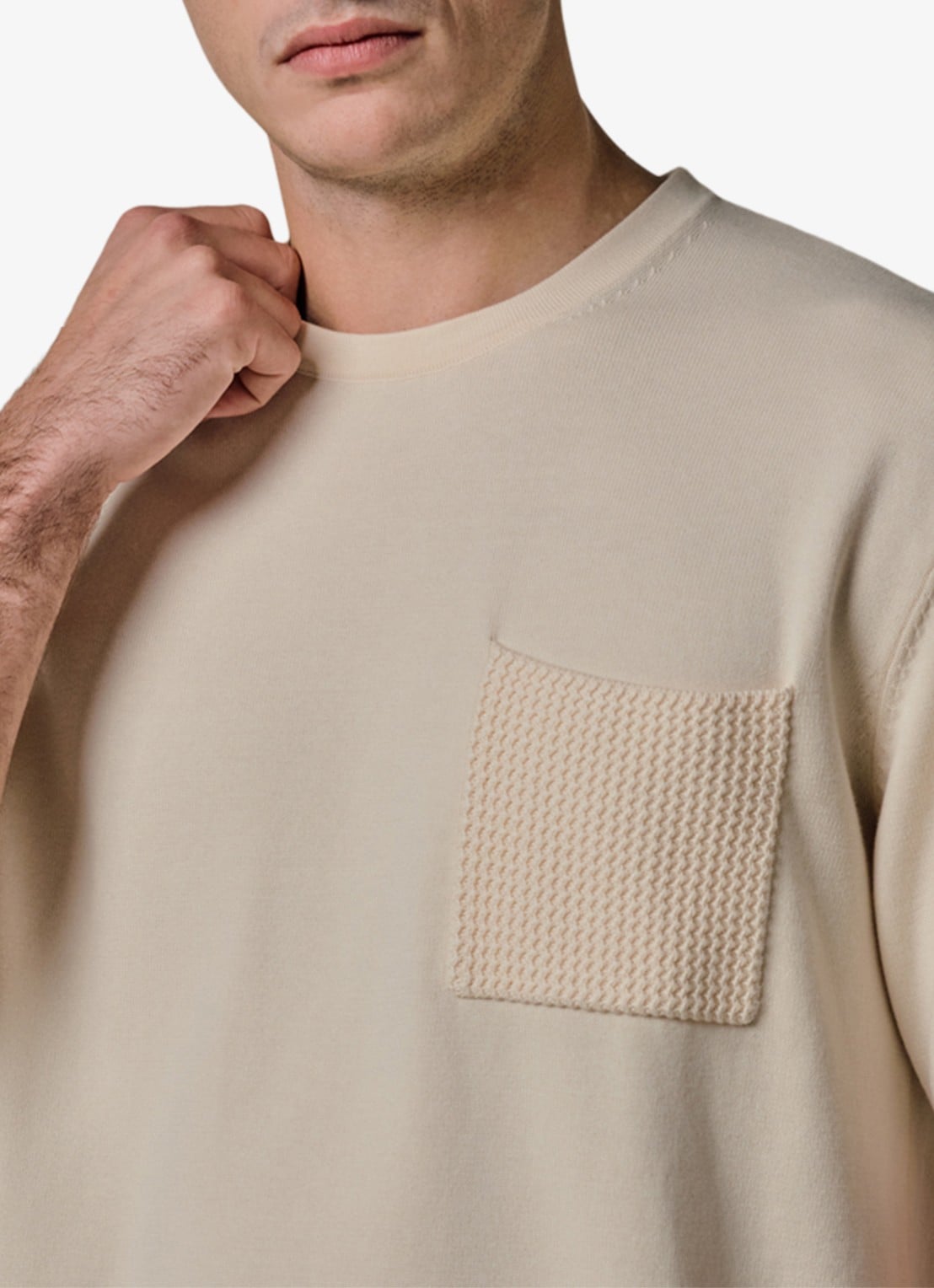 Profuomo T-shirt met borstzak - detail 5 gebroken wit
