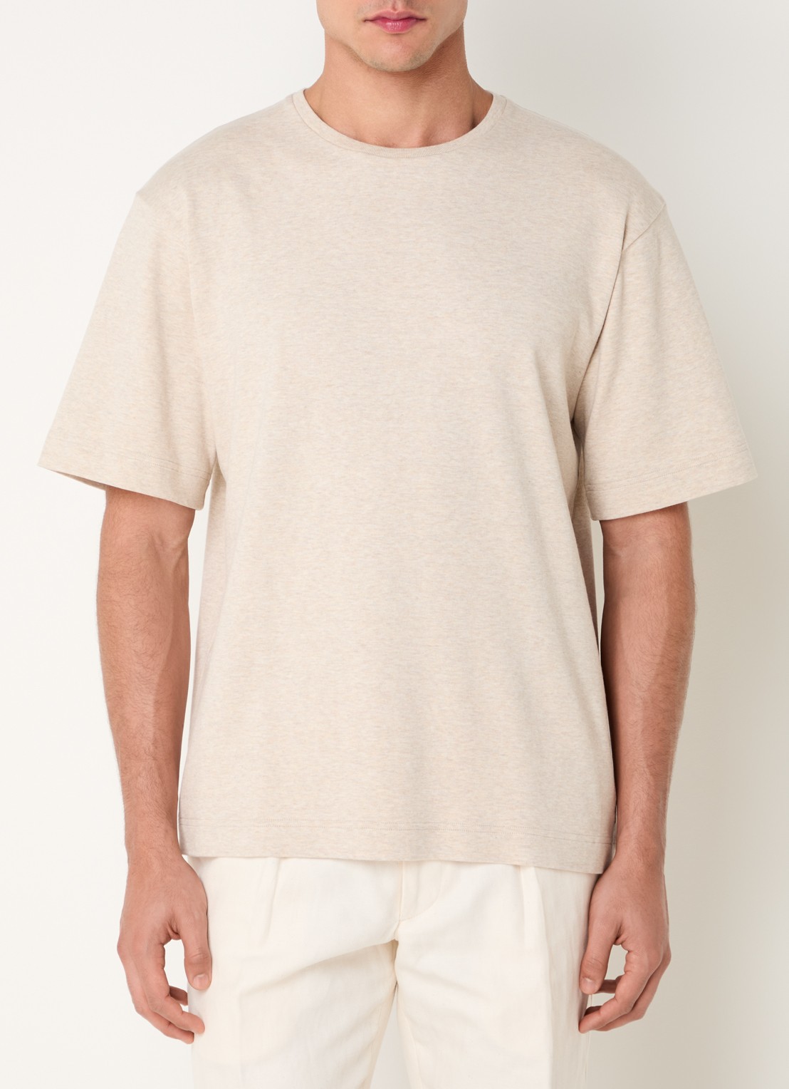 Profuomo T-shirt met ronde hals - detail beige