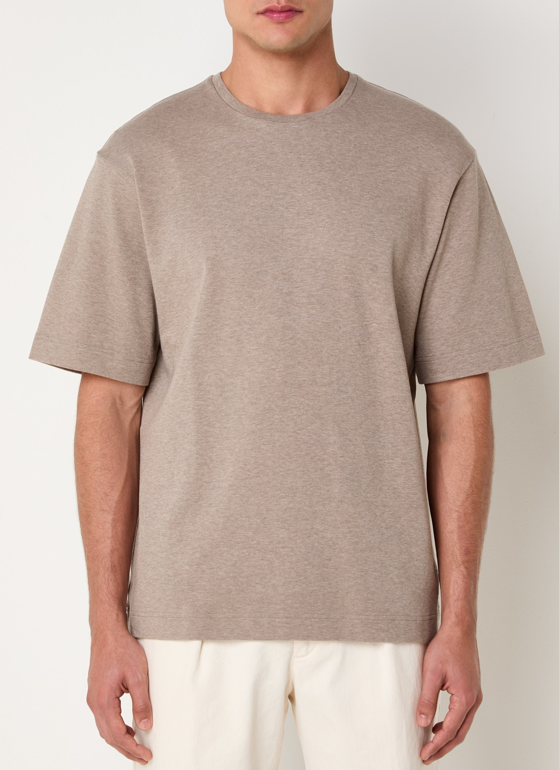 Profuomo T-shirt met ronde hals - detail 4 zand
