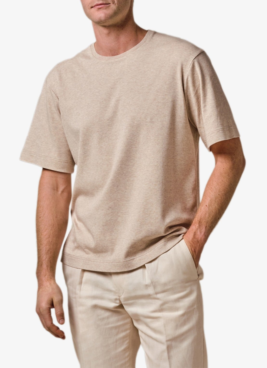 Profuomo T-shirt met ronde hals - detail 4 zand