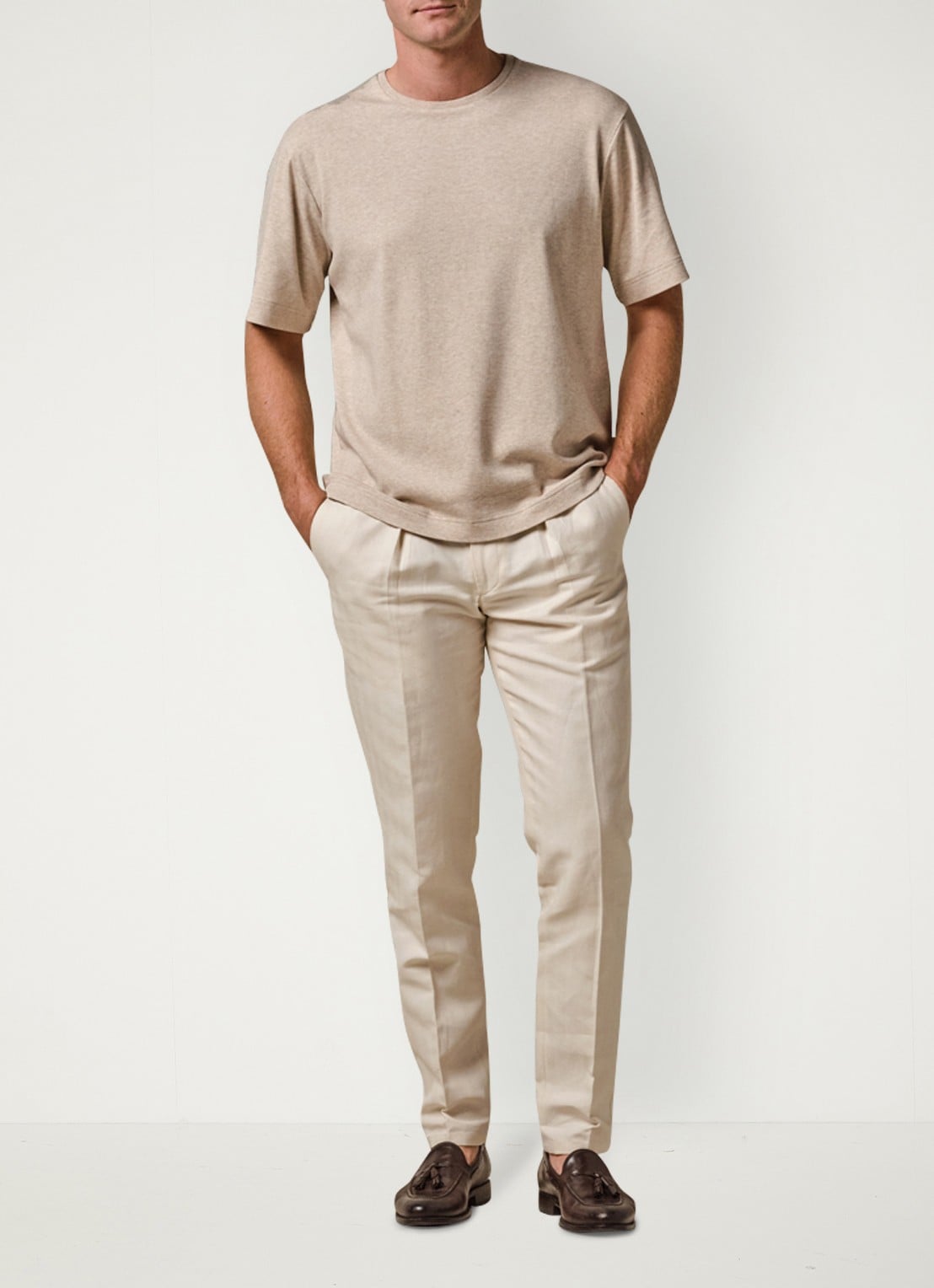 Profuomo T-shirt met ronde hals - voorkant 3 zand
