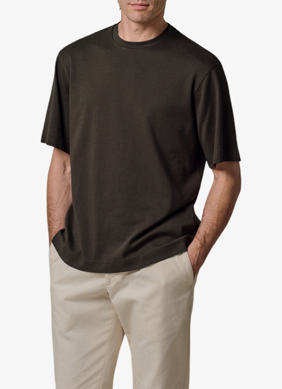 Profuomo T-shirt met ronde hals - detail 2 donkerbruin