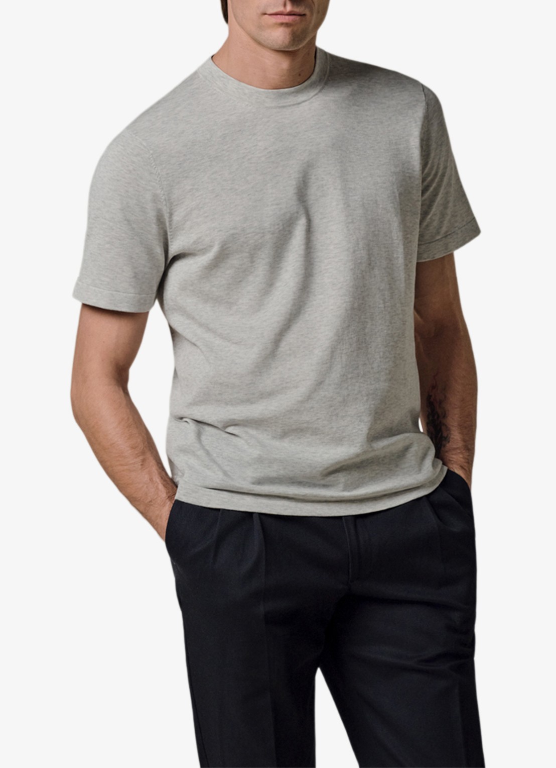 Profuomo T-shirt met ronde hals - detail 4 lichtgrijs
