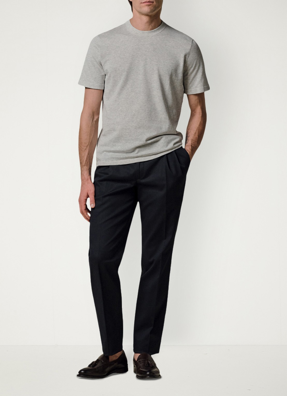 Profuomo T-shirt met ronde hals - voorkant 3 lichtgrijs